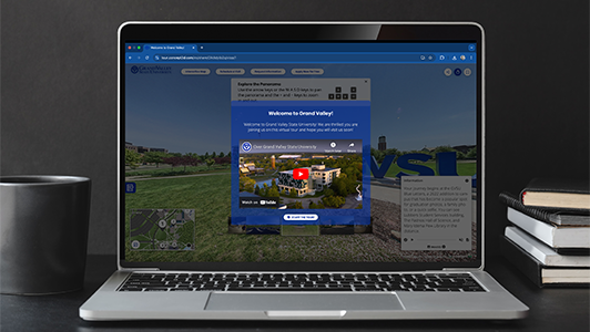 laptop displaying the GVSU virtual tour